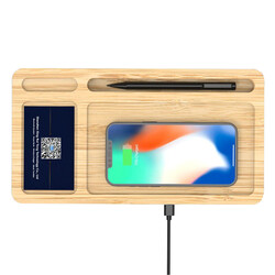 Bambu Masaüstü Organizer Wireless Mobil Şarj Cihazı - 