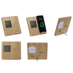 Masaüstü Bambu Saat Wireless Mobil Şarj Cihazı - 