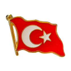 Türk Bayrağı Mineli Yaka Rozeti (İğneli) - 